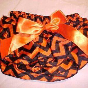 New BABY BLOOMERS Orange Black Ruffle Bow shorts diaper cover Small 6-12 month